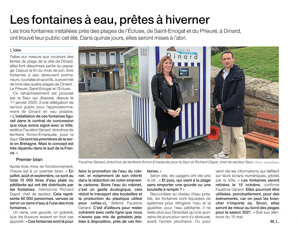 Les fontaines à eau à Dinard de Fontaineo mises à l'abri pour l'hiver